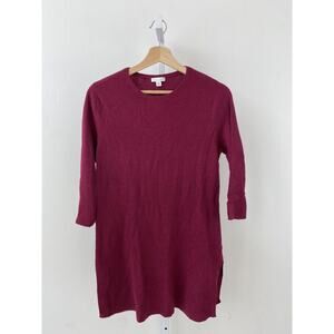 J. JILL S Tunic Sweater 3/4 Sleeve Crew Neck Wool Blend Magenta Purple Red